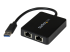 StarTech.com USB 3.0 to Dual Port Gigabit Ethernet Adapter w/ USB Port - Left-angle